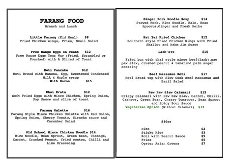 farang menu|Food and drinks – Farang